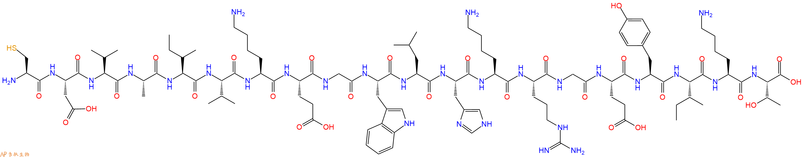 专肽生物产品H2N-Cys-Asp-Val-Ala-Ile-Val-Lys-Glu-Gly-Trp-Leu-His-Lys-Arg-Gly-Glu-Tyr-Ile-Lys-Thr-OH