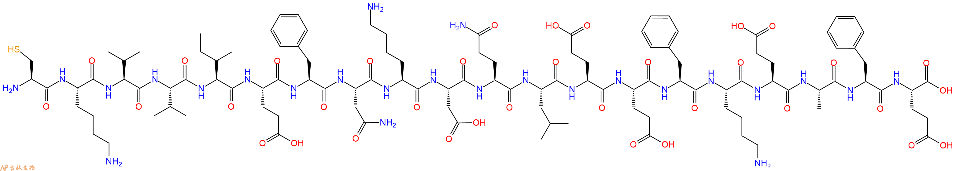 专肽生物产品H2N-Cys-Lys-Val-Val-Ile-Glu-Phe-Asn-Lys-Asp-Gln-Leu-Glu-Glu-Phe-Lys-Glu-Ala-Phe-Glu-OH