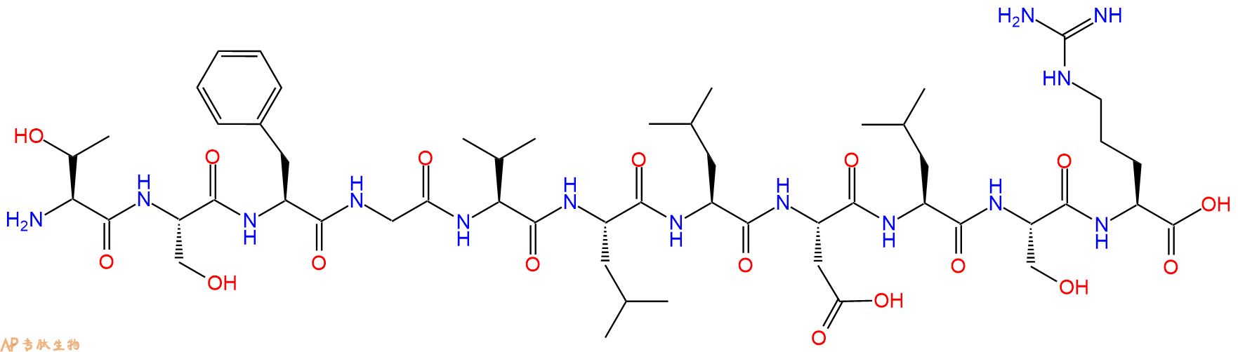 专肽生物产品H2N-Thr-Ser-Phe-Gly-Val-Leu-Leu-Asp-Leu-Ser-Arg-OH