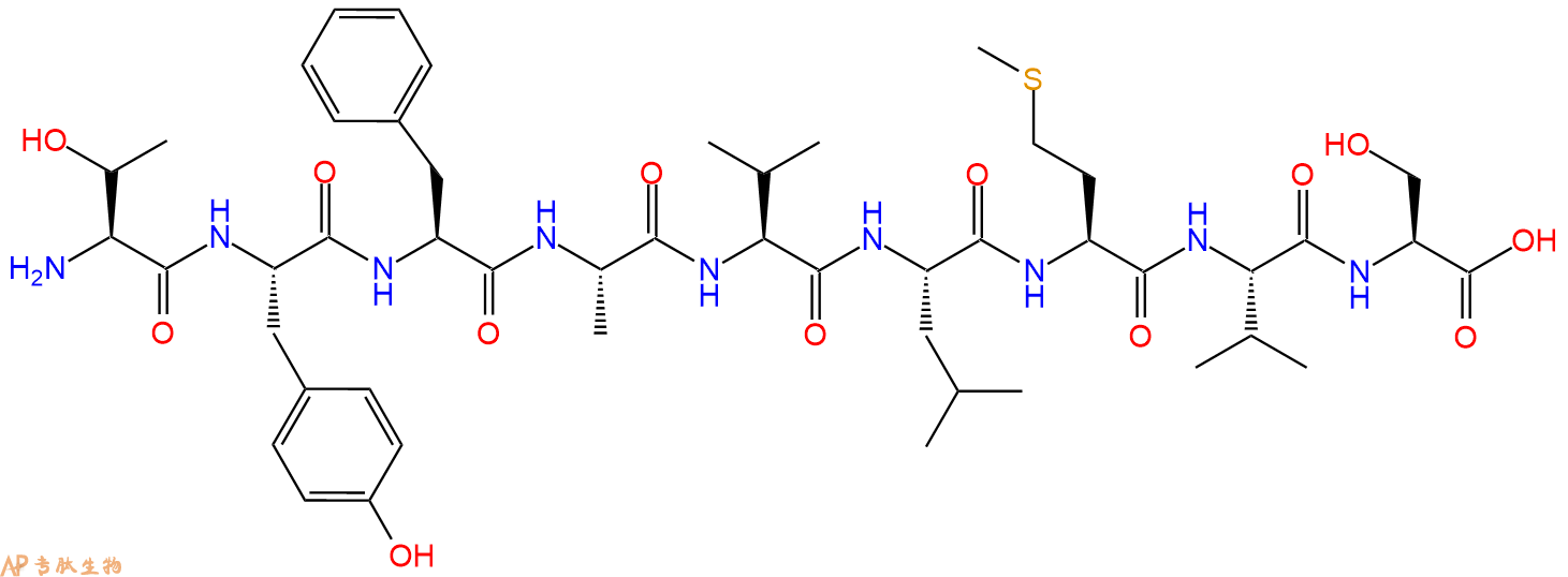 专肽生物产品H2N-Thr-Tyr-Phe-Ala-Val-Leu-Met-Val-Ser-OH