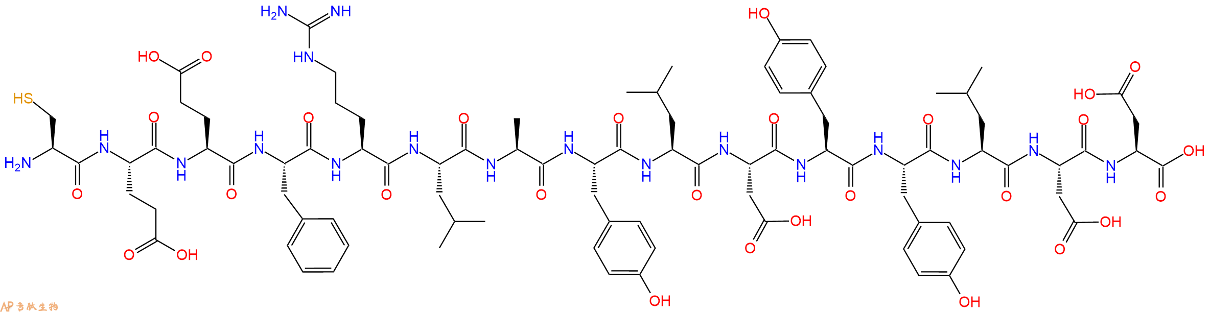 专肽生物产品H2N-Cys-Glu-Glu-Phe-Arg-Leu-Ala-Tyr-Leu-Asp-Tyr-Tyr-Leu-Asp-Asp-OH