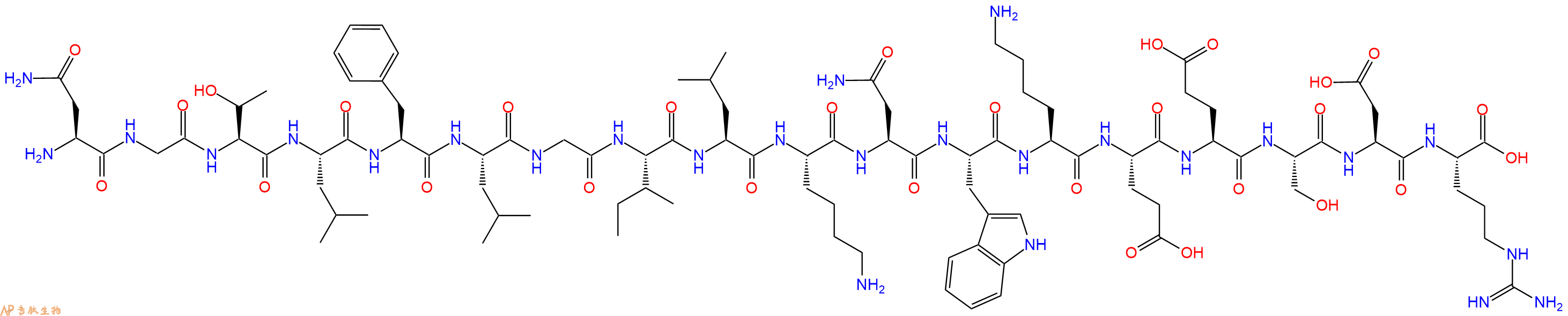 专肽生物产品H2N-Asn-Gly-Thr-Leu-Phe-Leu-Gly-Ile-Leu-Lys-Asn-Trp-Lys-Glu-Glu-Ser-Asp-Arg-OH