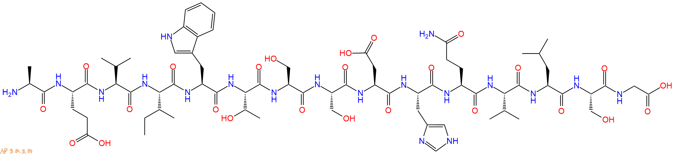 专肽生物产品H2N-Ala-Glu-Val-Ile-Trp-Thr-Ser-Ser-Asp-His-Gln-Val-Leu-Ser-Gly-OH