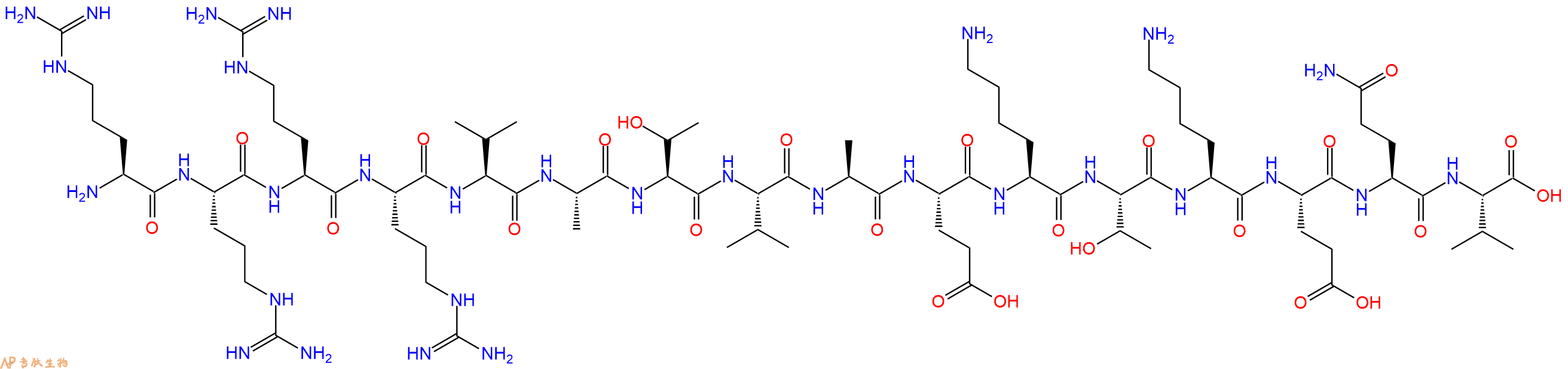 专肽生物产品H2N-Arg-Arg-Arg-Arg-Val-Ala-Thr-Val-Ala-Glu-Lys-Thr-Lys-Glu-Gln-Val-OH