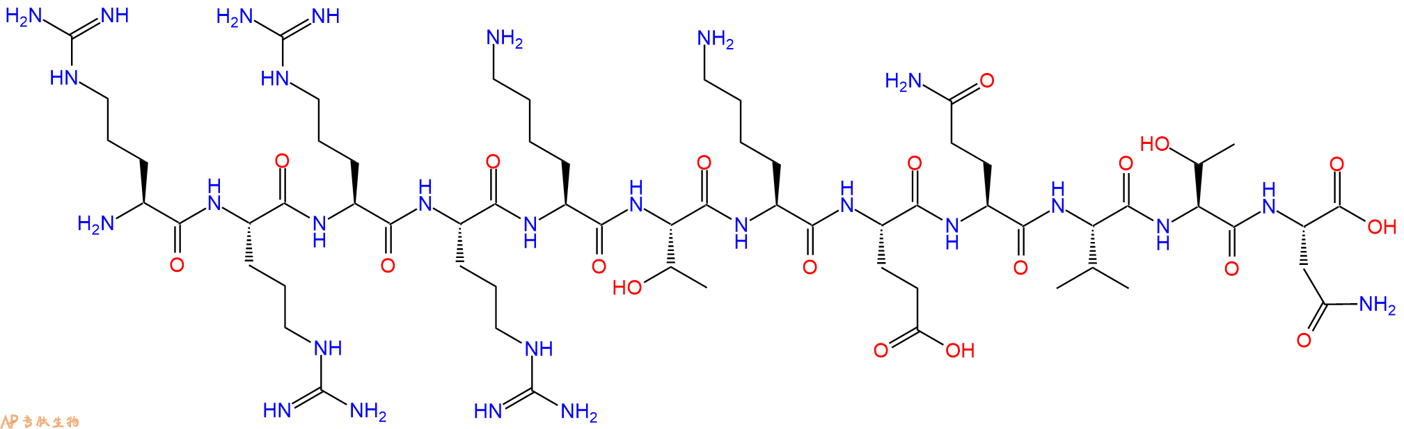 专肽生物产品H2N-Arg-Arg-Arg-Arg-Lys-Thr-Lys-Glu-Gln-Val-Thr-Asn-OH