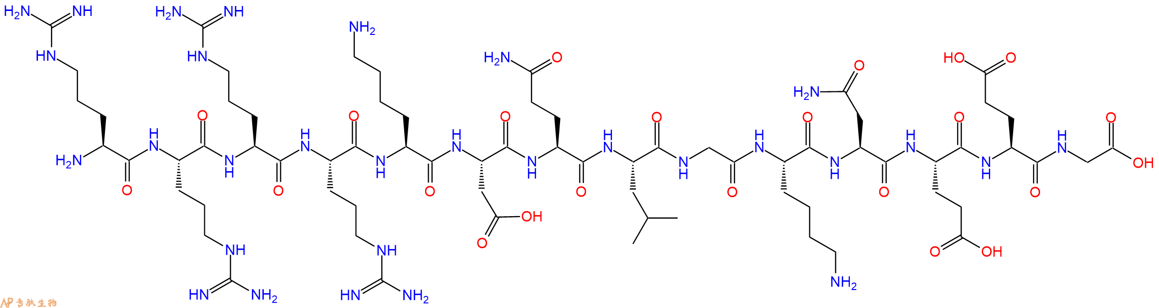 专肽生物产品H2N-Arg-Arg-Arg-Arg-Lys-Asp-Gln-Leu-Gly-Lys-Asn-Glu-Glu-Gly-OH