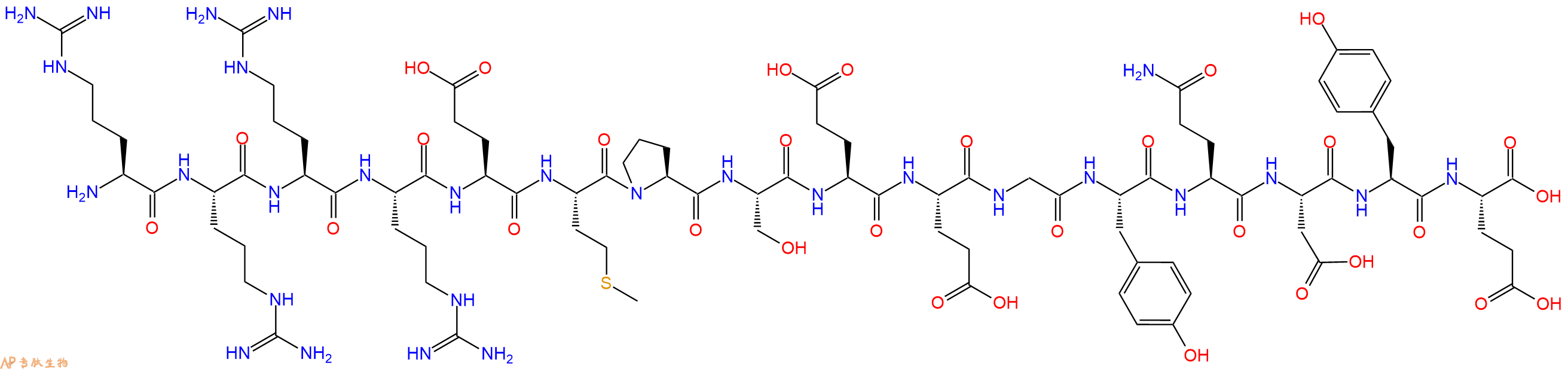 专肽生物产品H2N-Arg-Arg-Arg-Arg-Glu-Met-Pro-Ser-Glu-Glu-Gly-Tyr-Gln-Asp-Tyr-Glu-OH