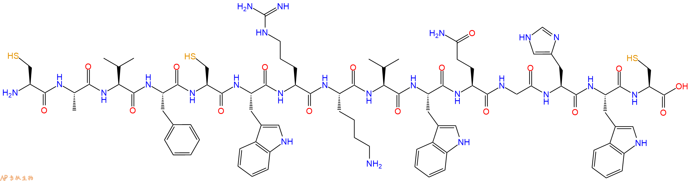 专肽生物产品H2N-Cys-Ala-Val-Phe-Cys-Trp-Arg-Lys-Val-Trp-Gln-Gly-His-Trp-Cys-OH