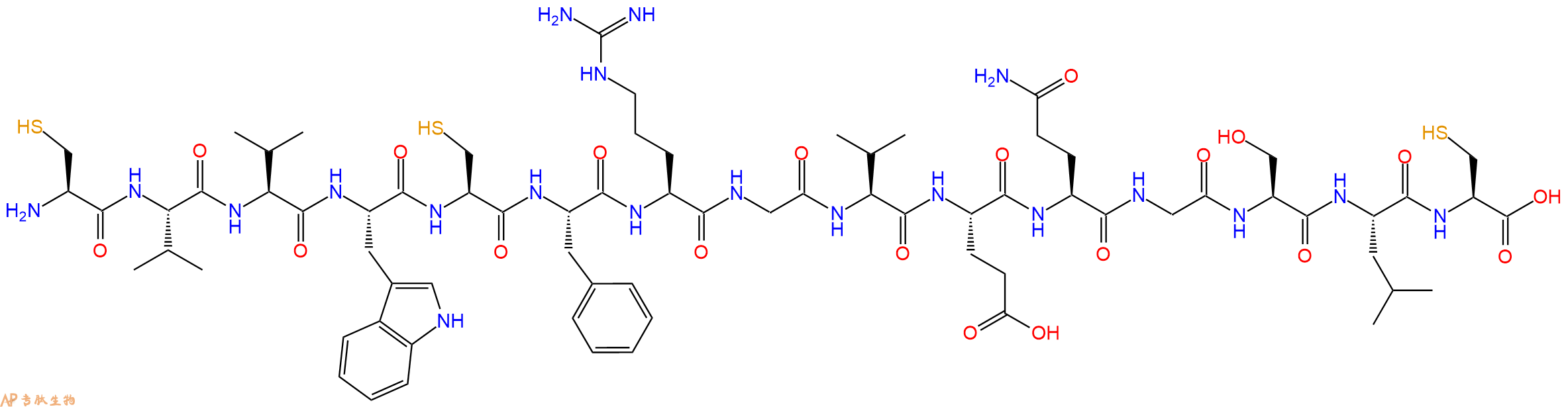 专肽生物产品H2N-Cys-Val-Val-Trp-Cys-Phe-Arg-Gly-Val-Glu-Gln-Gly-Ser-Leu-Cys-OH