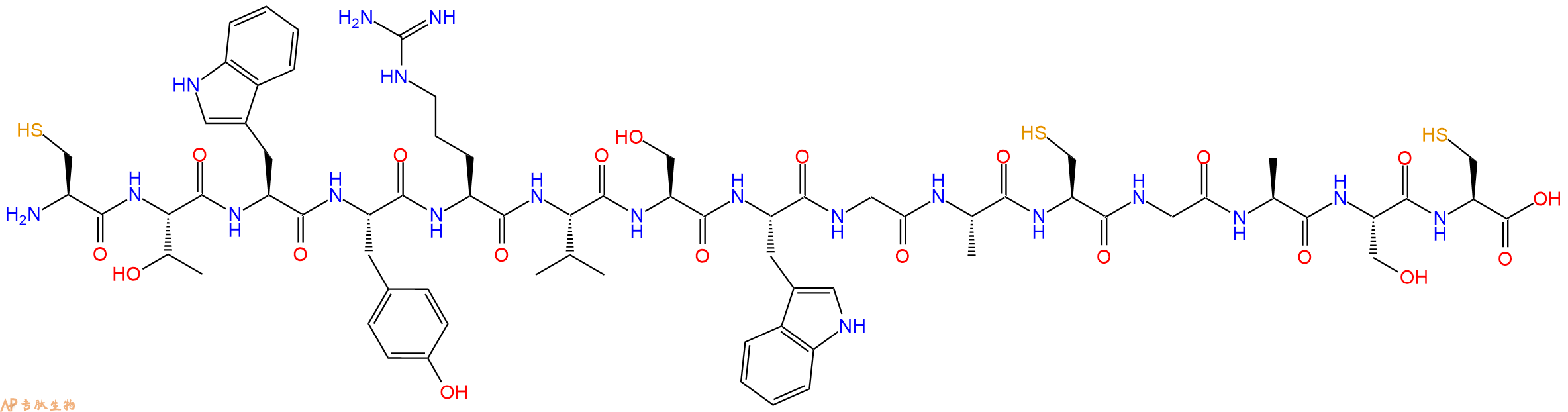 专肽生物产品H2N-Cys-Thr-Trp-Tyr-Arg-Val-Ser-Trp-Gly-Ala-Cys-Gly-Ala-Ser-Cys-OH
