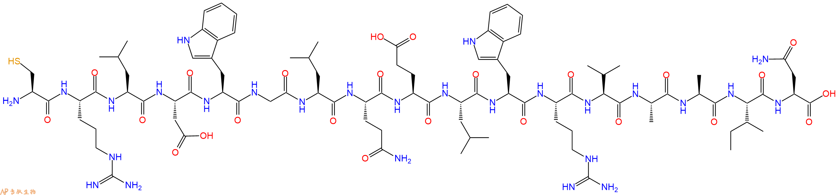 专肽生物产品H2N-Cys-Arg-Leu-Asp-Trp-Gly-Leu-Gln-Glu-Leu-Trp-Arg-Val-Ala-Ala-Ile-Asn-OH