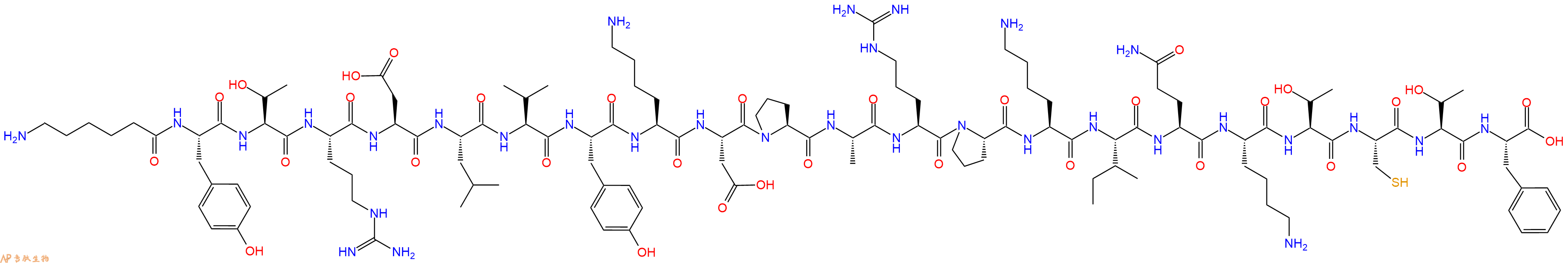 专肽生物产品H2N-Ahx-Tyr-Thr-Arg-Asp-Leu-Val-Tyr-Lys-Asp-Pro-Ala-Arg-Pro-Lys-Ile-Gln-Lys-Thr-Cys-Thr-Phe-OH
