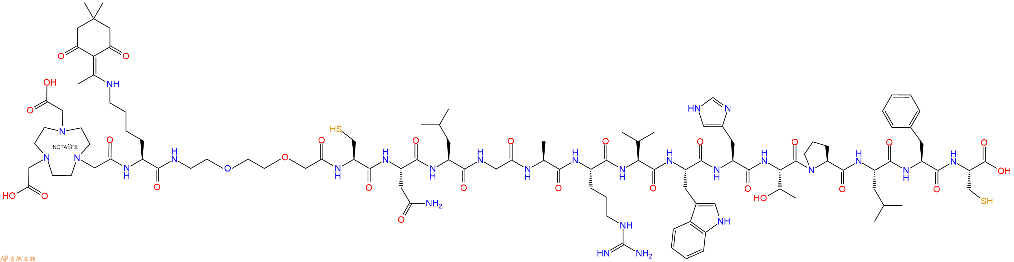 专肽生物产品NOTA-Lys(Dde)-PEG2-Cys-Asn-Leu-Gly-Ala-Arg-Val-Trp-His-Thr-Pro-Leu-Phe-Cys