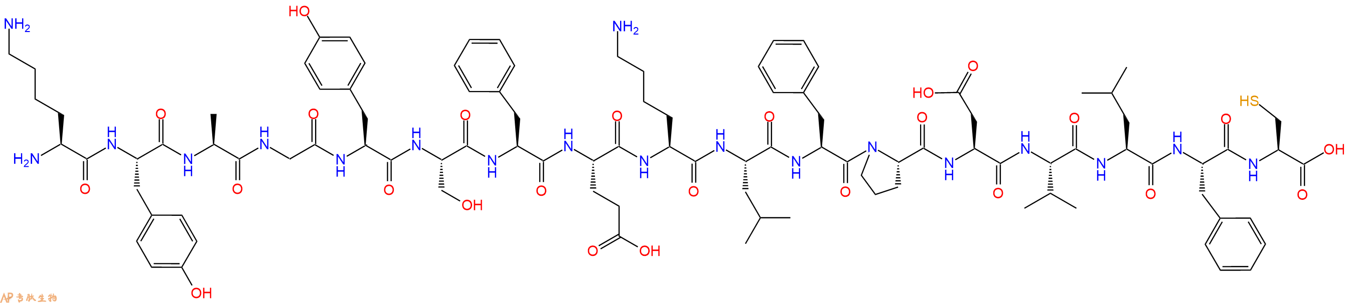 专肽生物产品H2N-Lys-Tyr-Ala-Gly-Tyr-Ser-Phe-Glu-Lys-Leu-Phe-Pro-Asp-Val-Leu-Phe-Cys-OH
