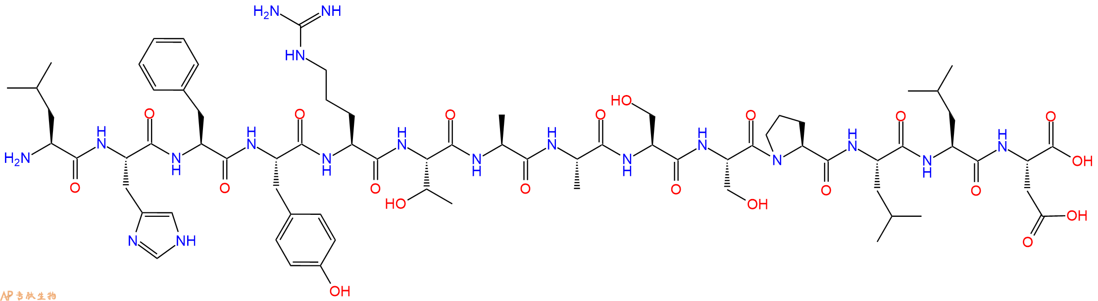 专肽生物产品H2N-Leu-His-Phe-Tyr-Arg-Thr-Ala-Ala-Ser-Ser-Pro-Leu-Leu-Asp-OH
