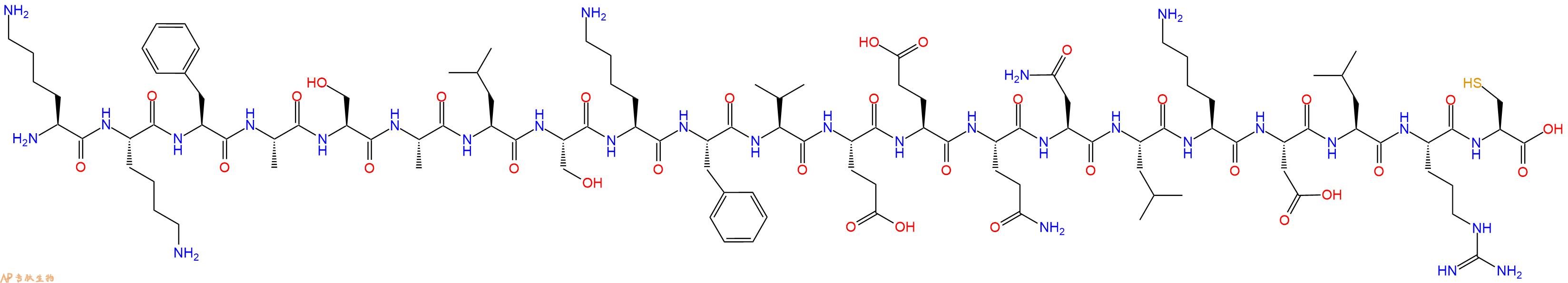 专肽生物产品H2N-Lys-Lys-Phe-Ala-Ser-Ala-Leu-Ser-Lys-Phe-Val-Glu-Glu-Gln-Asn-Leu-Lys-Asp-Leu-Arg-Cys-OH