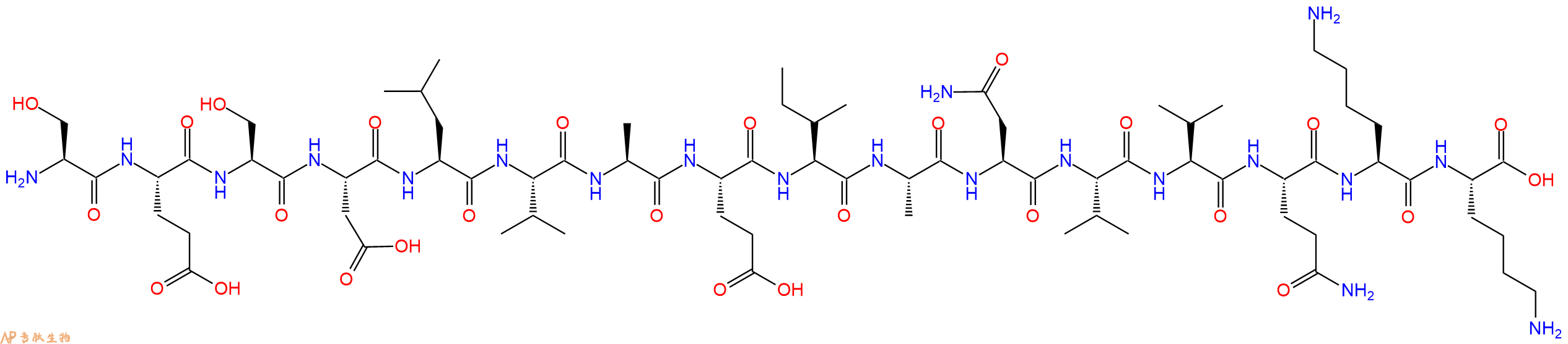 专肽生物产品H2N-Ser-Glu-Ser-Asp-Leu-Val-Ala-Glu-Ile-Ala-Asn-Val-Val-Gln-Lys-Lys-OH