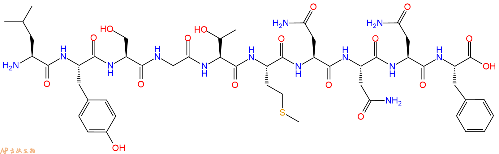 专肽生物产品H2N-Leu-Tyr-Ser-Gly-Thr-Met-Asn-Asn-Asn-Phe-OH