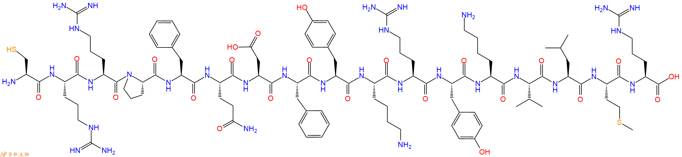 专肽生物产品H2N-Cys-Arg-Arg-Pro-Phe-Gln-Asp-Phe-Tyr-Lys-Arg-Tyr-Lys-Val-Leu-Met-Arg-OH