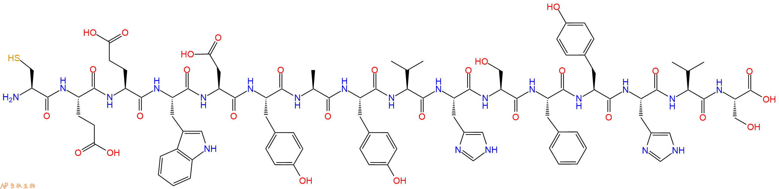 专肽生物产品H2N-Cys-Glu-Glu-Trp-Asp-Tyr-Ala-Tyr-Val-His-Ser-Phe-Tyr-His-Val-Ser-OH