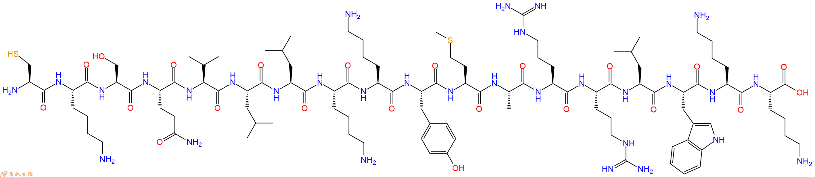 专肽生物产品H2N-Cys-Lys-Ser-Gln-Val-Leu-Leu-Lys-Lys-Tyr-Met-Ala-Arg-Arg-Leu-Trp-Lys-Lys-OH