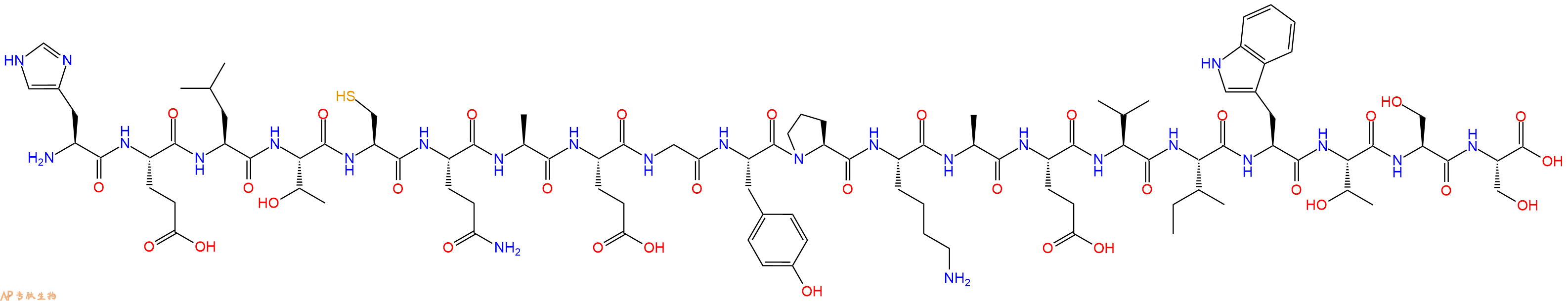 专肽生物产品H2N-His-Glu-Leu-Thr-Cys-Gln-Ala-Glu-Gly-Tyr-Pro-Lys-Ala-Glu-Val-Ile-Trp-Thr-Ser-Ser-OH