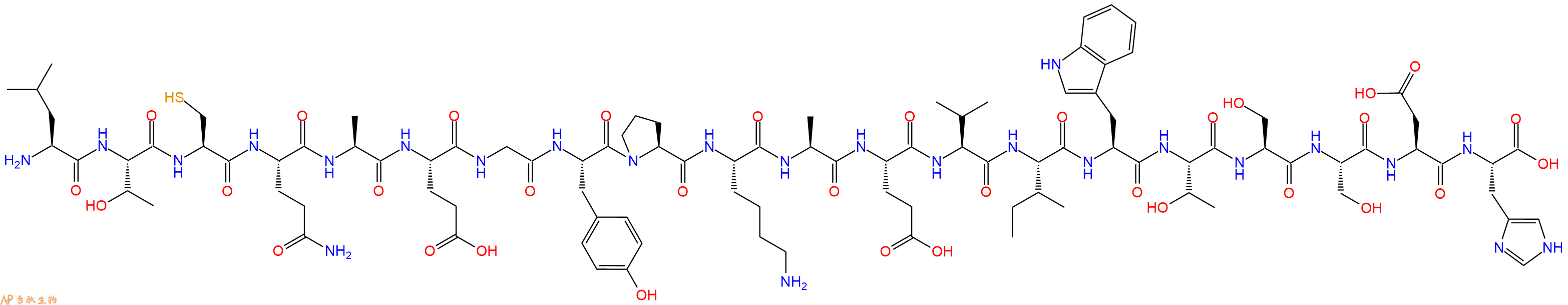 专肽生物产品H2N-Leu-Thr-Cys-Gln-Ala-Glu-Gly-Tyr-Pro-Lys-Ala-Glu-Val-Ile-Trp-Thr-Ser-Ser-Asp-His-OH