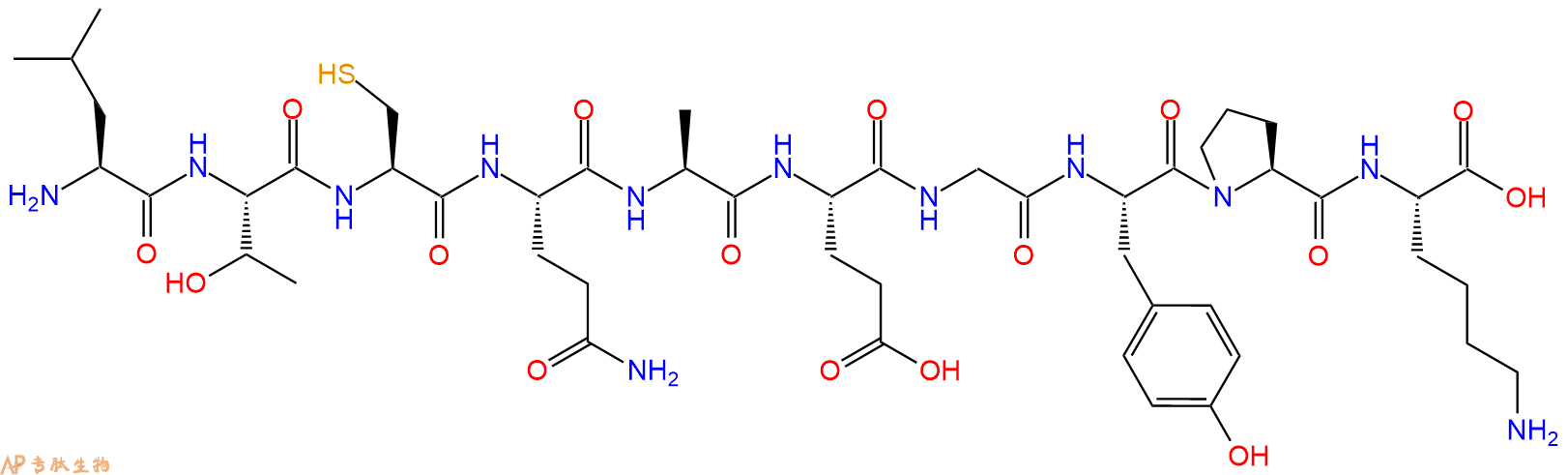 专肽生物产品H2N-Leu-Thr-Cys-Gln-Ala-Glu-Gly-Tyr-Pro-Lys-OH