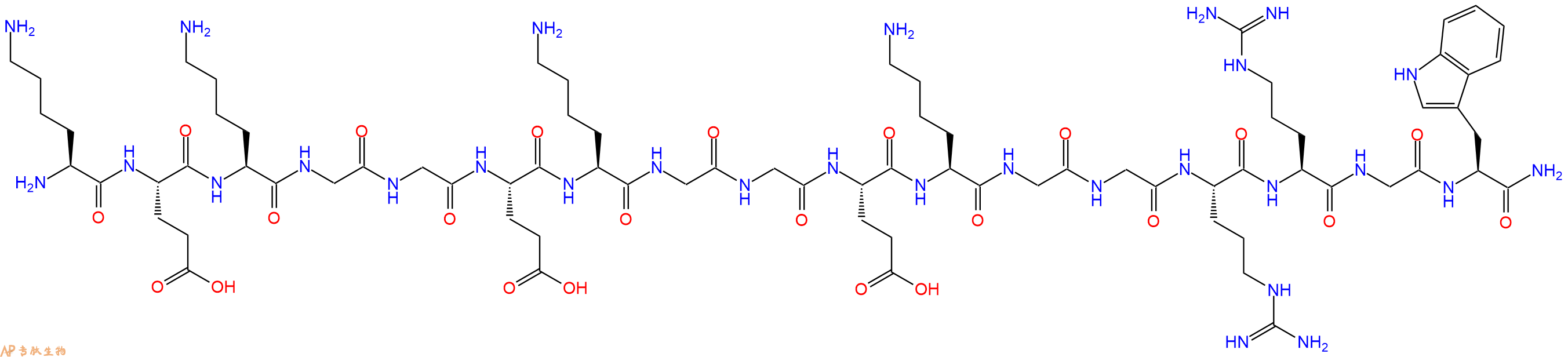 专肽生物产品H2N-Lys-Glu-Lys-Gly-Gly-Glu-Lys-Gly-Gly-Glu-Lys-Gly-Gly-Arg-Arg-Gly-Trp-CONH2