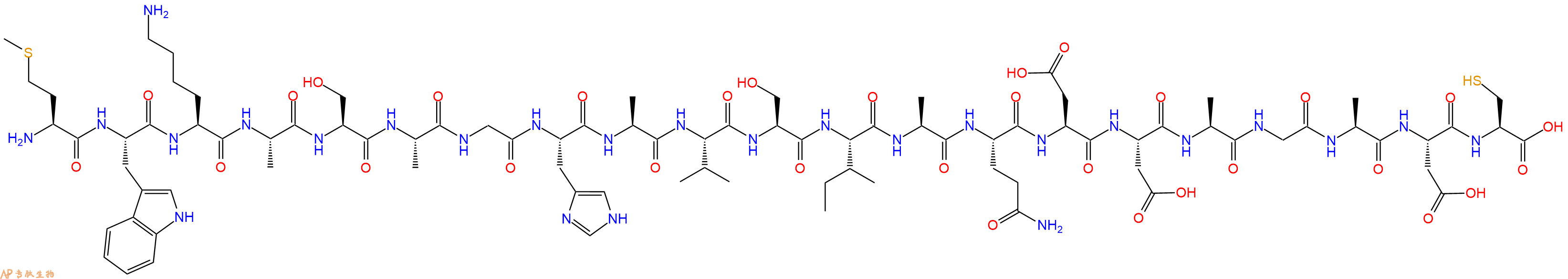 专肽生物产品H2N-Met-Trp-Lys-Ala-Ser-Ala-Gly-His-Ala-Val-Ser-Ile-Ala-Gln-Asp-Asp-Ala-Gly-Ala-Asp-Cys-OH