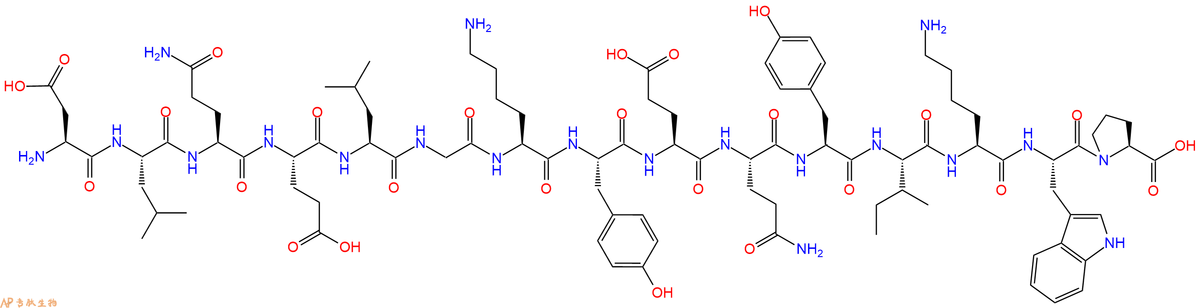 专肽生物产品H2N-Asp-Leu-Gln-Glu-Leu-Gly-Lys-Tyr-Glu-Gln-Tyr-Ile-Lys-Trp-Pro-OH