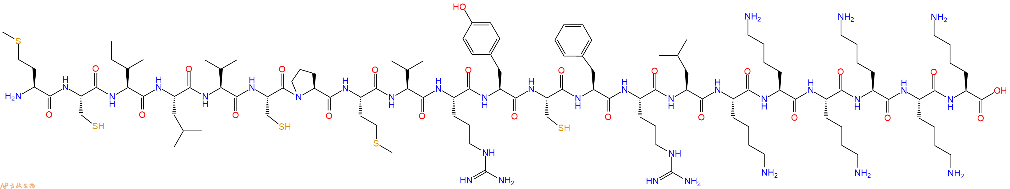 专肽生物产品H2N-Met-Cys-Ile-Leu-Val-Cys-Pro-Met-Val-Arg-Tyr-Cys-Phe-Arg-Leu-Lys-Lys-Lys-Lys-Lys-Lys-OH