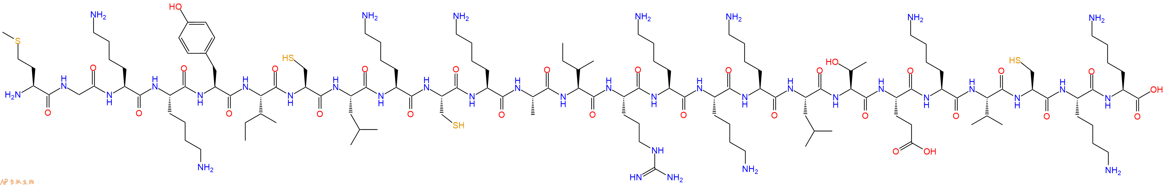 专肽生物产品H2N-Met-Gly-Lys-Lys-Tyr-Ile-Cys-Leu-Lys-Cys-Lys-Ala-Ile-Arg-Lys-Lys-Lys-Leu-Thr-Glu-Lys-Val-Cys-Lys-Lys-OH