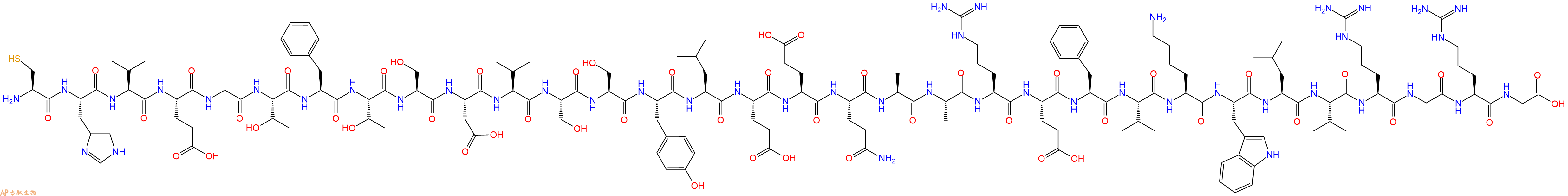 专肽生物产品H2N-Cys-His-Val-Glu-Gly-Thr-Phe-Thr-Ser-Asp-Val-Ser-Ser-Tyr-Leu-Glu-Glu-Gln-Ala-Ala-Arg-Glu-Phe-Ile-Lys-Trp-Leu-Val-Arg-Gly-Arg-Gly-OH