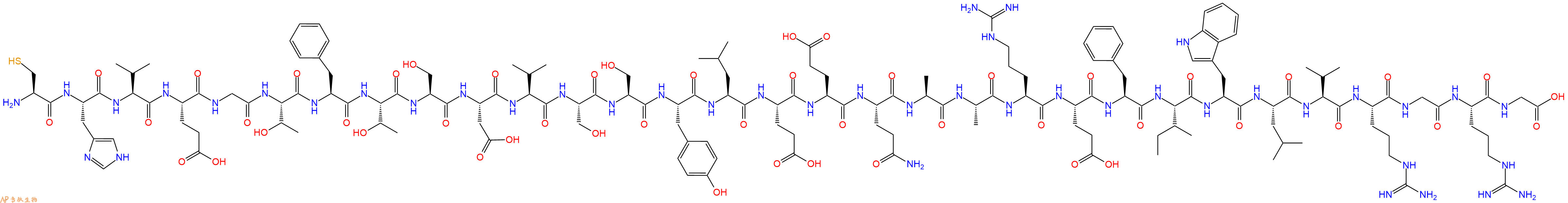专肽生物产品H2N-Cys-His-Val-Glu-Gly-Thr-Phe-Thr-Ser-Asp-Val-Ser-Ser-Tyr-Leu-Glu-Glu-Gln-Ala-Ala-Arg-Glu-Phe-Ile-Trp-Leu-Val-Arg-Gly-Arg-Gly-OH