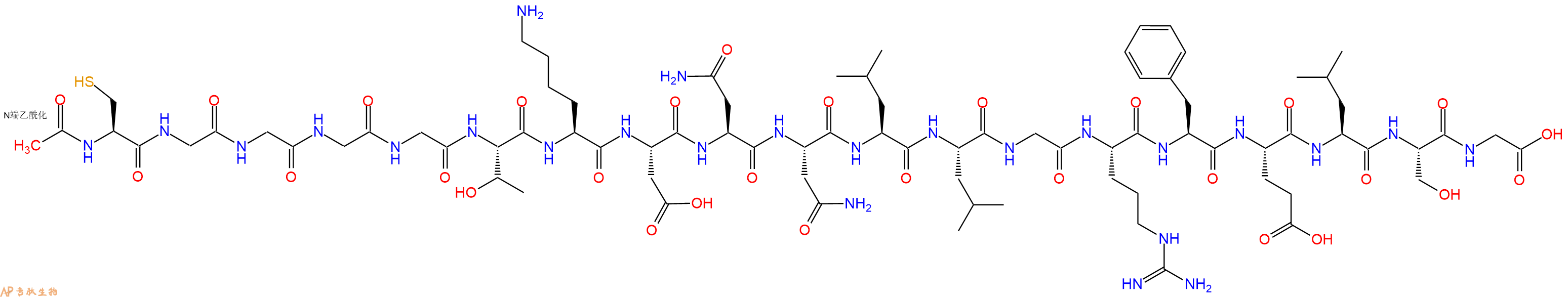 专肽生物产品Ac-Cys-Gly-Gly-Gly-Gly-Thr-Lys-Asp-Asn-Asn-Leu-Leu-Gly-Arg-Phe-Glu-Leu-Ser-Gly-OH
