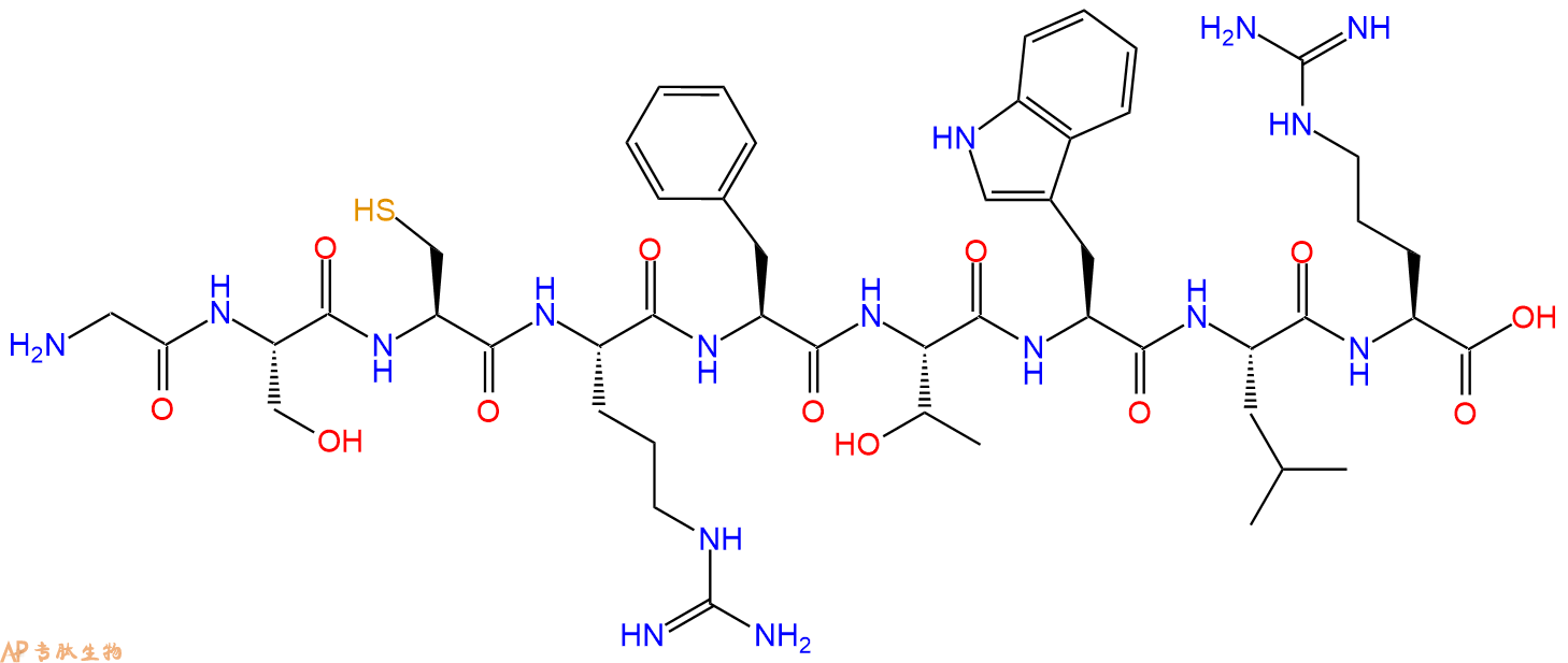 专肽生物产品H2N-Gly-Ser-Cys-Arg-Phe-Thr-Trp-Leu-Arg-OH