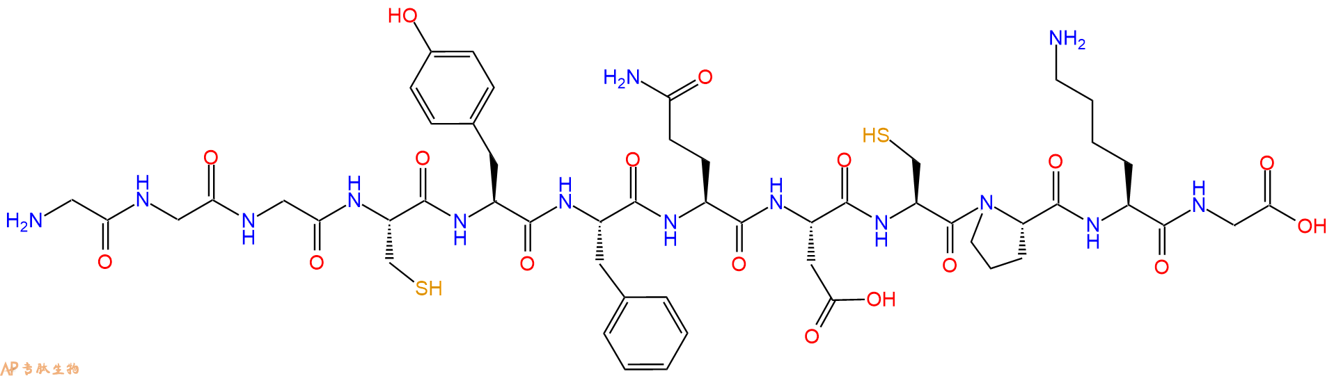 专肽生物产品H2N-Gly-Gly-Gly-Cys-Tyr-Phe-Gln-Asp-Cys-Pro-Lys-Gly-OH