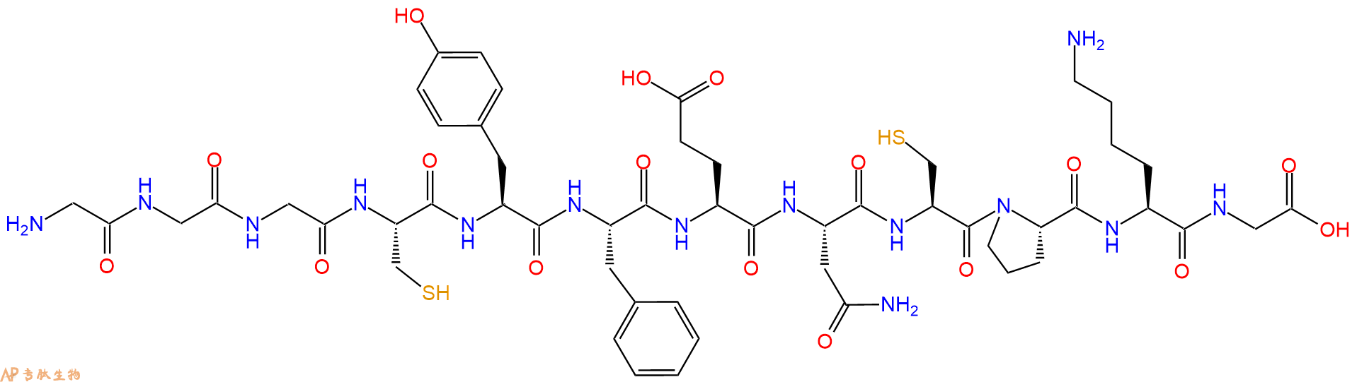 专肽生物产品H2N-Gly-Gly-Gly-Cys-Tyr-Phe-Glu-Asn-Cys-Pro-Lys-Gly-OH