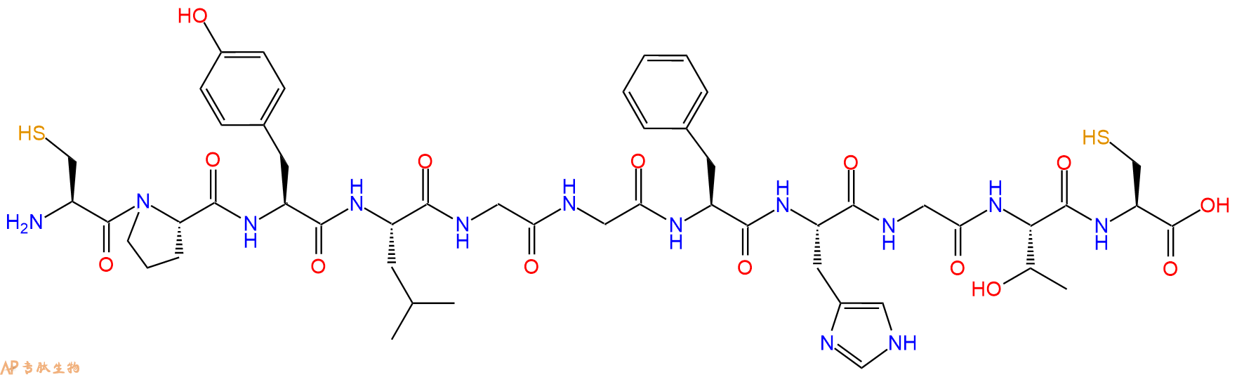 专肽生物产品H2N-Cys-Pro-Tyr-Leu-Gly-Gly-Phe-His-Gly-Thr-Cys-OH