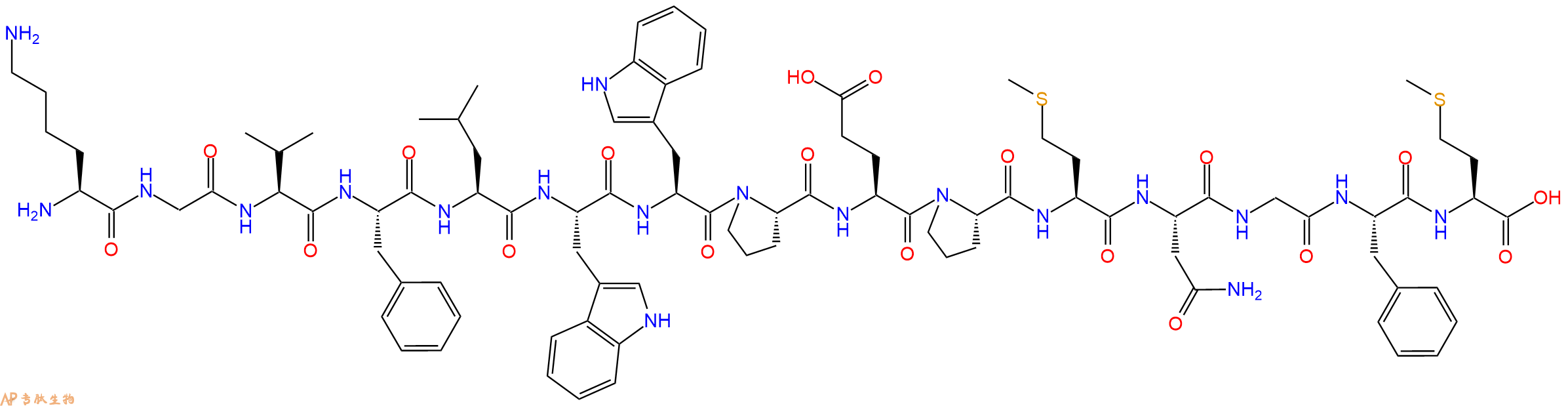 专肽生物产品H2N-Lys-Gly-Val-Phe-Leu-Trp-Trp-Pro-Glu-Pro-Met-Asn-Gly-Phe-Met-OH