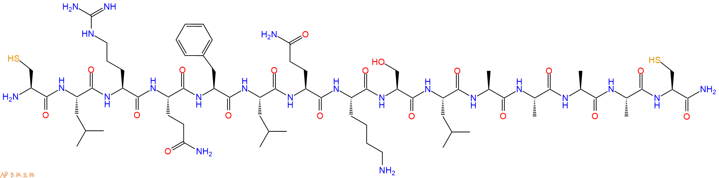 专肽生物产品H2N-Cys-Leu-Arg-Gln-Phe-Leu-Gln-Lys-Ser-Leu-Ala-Ala-Ala-Ala-Cys-CONH2