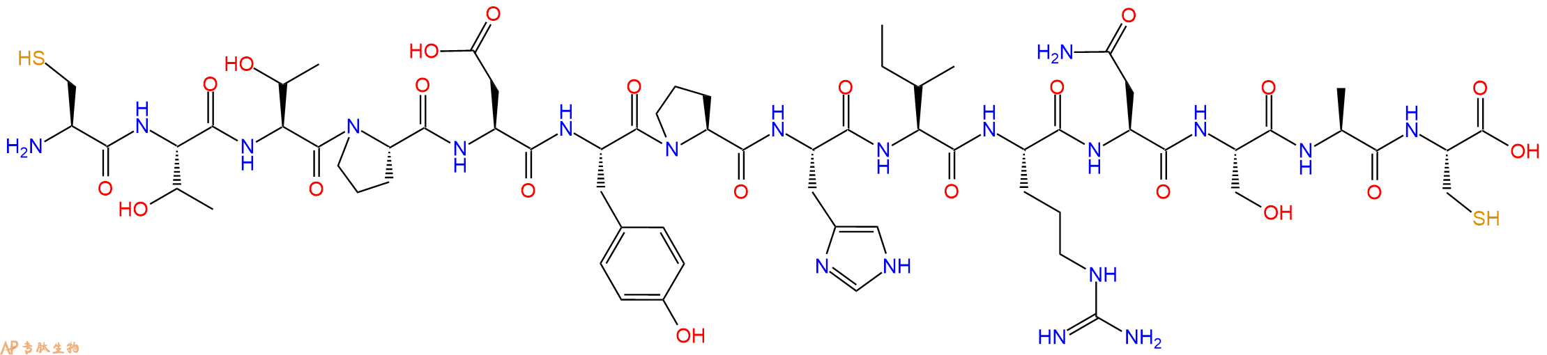专肽生物产品H2N-Cys-Thr-Thr-Pro-Asp-Tyr-Pro-His-Ile-Arg-Asn-Ser-Ala-Cys-OH