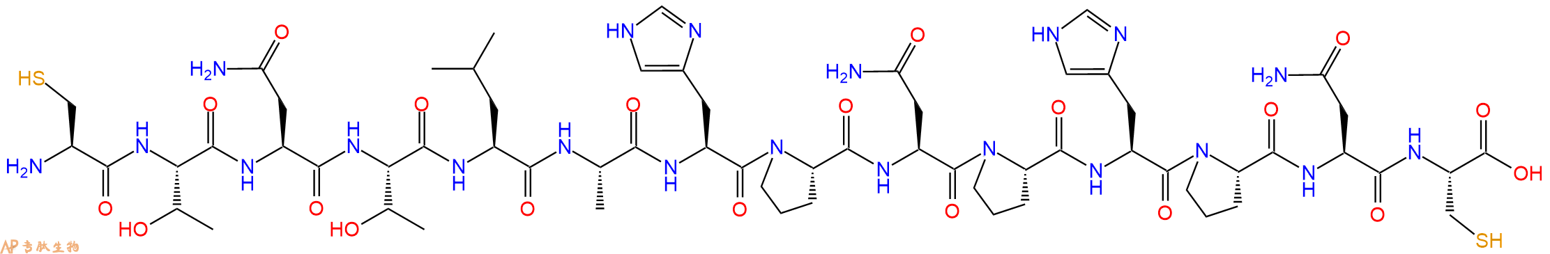 专肽生物产品H2N-Cys-Thr-Asn-Thr-Leu-Ala-His-Pro-Asn-Pro-His-Pro-Asn-Cys-OH