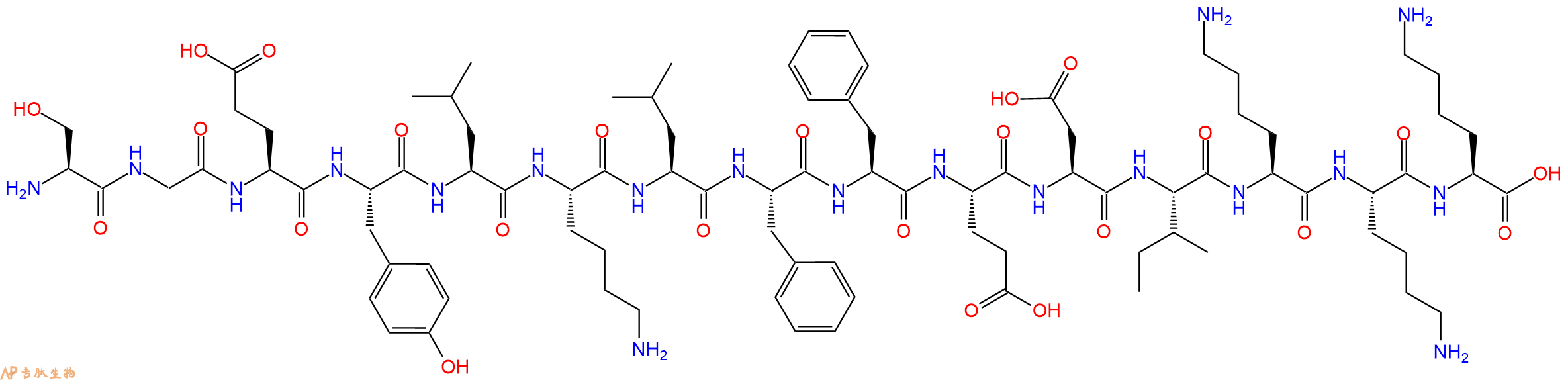 专肽生物产品H2N-Ser-Gly-Glu-Tyr-Leu-Lys-Leu-Phe-Phe-Glu-Asp-Ile-Lys-Lys-Lys-OH