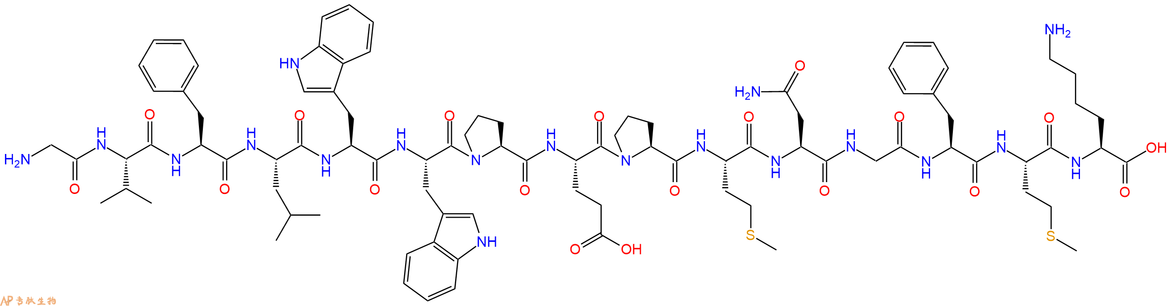 专肽生物产品H2N-Gly-Val-Phe-Leu-Trp-Trp-Pro-Glu-Pro-Met-Asn-Gly-Phe-Met-Lys-OH