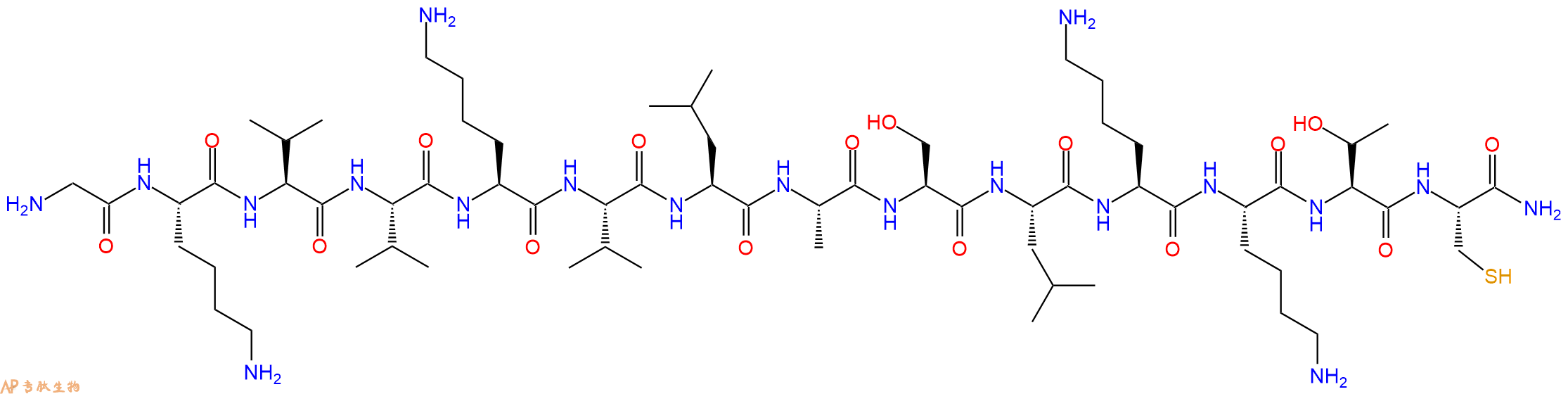 专肽生物产品H2N-Gly-Lys-Val-Val-Lys-Val-Leu-Ala-Ser-Leu-Lys-Lys-Thr-Cys-CONH2