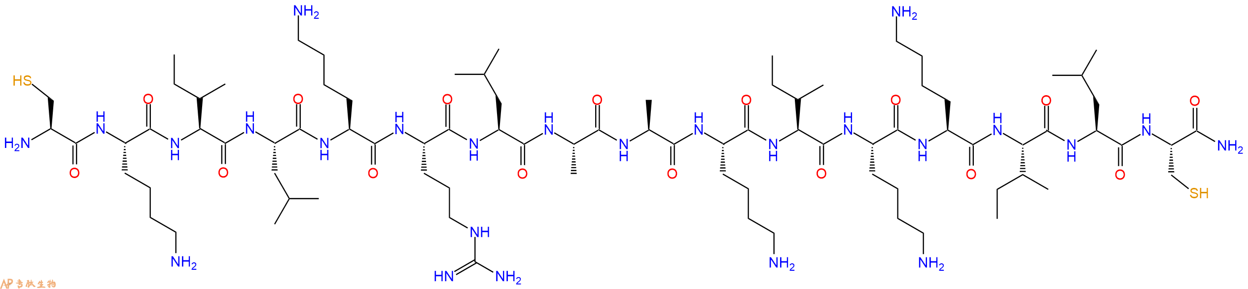 专肽生物产品H2N-Cys-Lys-Ile-Leu-Lys-Arg-Leu-Ala-Ala-Lys-Ile-Lys-Lys-Ile-Leu-Cys-CONH2