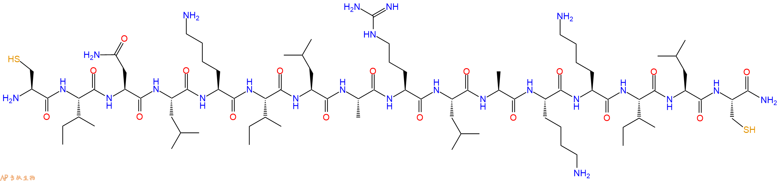 专肽生物产品H2N-Cys-Ile-Asn-Leu-Lys-Ile-Leu-Ala-Arg-Leu-Ala-Lys-Lys-Ile-Leu-Cys-CONH2