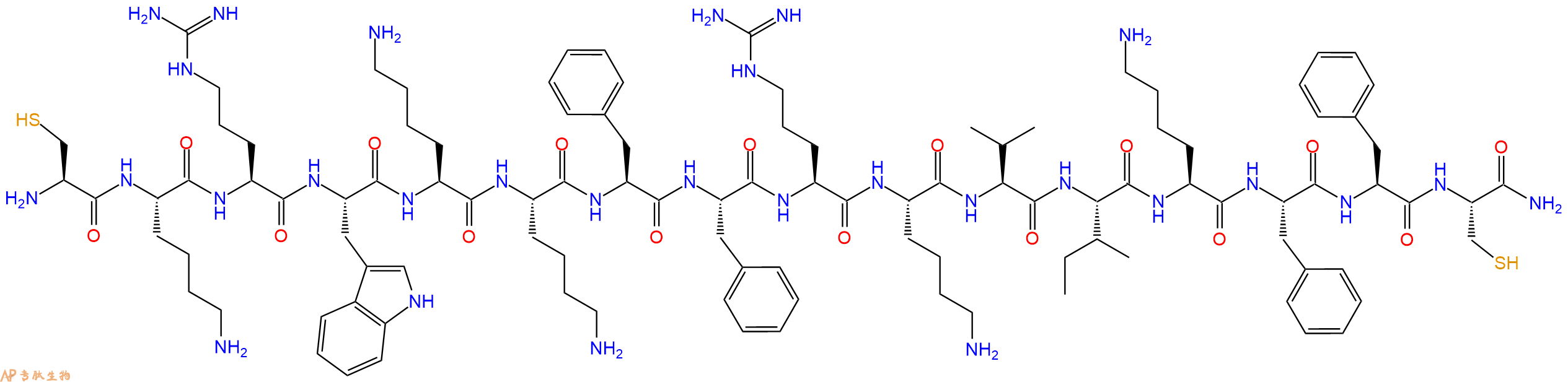 专肽生物产品H2N-Cys-Lys-Arg-Trp-Lys-Lys-Phe-Phe-Arg-Lys-Val-Ile-Lys-Phe-Phe-Cys-CONH2